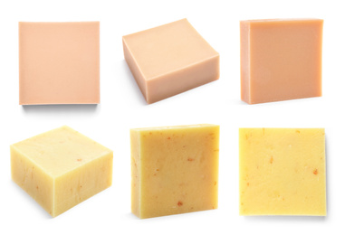 Image of Soap bars on white background, views from different sides