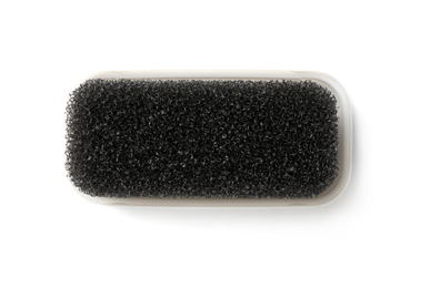 Photo of Shoe sponge isolated on white, top view. Footwear care item