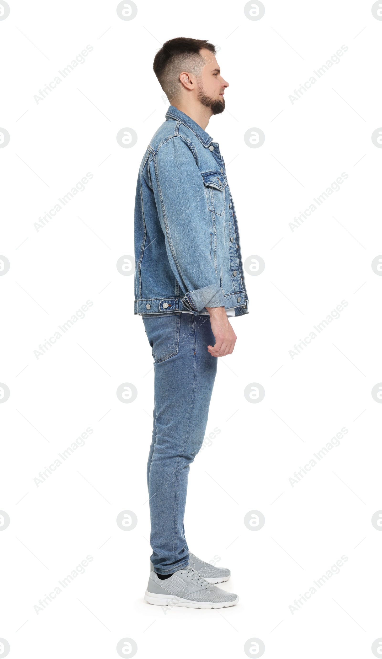 Photo of Man in denim clothes isolated on white