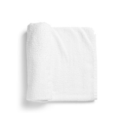 Photo of Soft terry towel isolated on white, top view