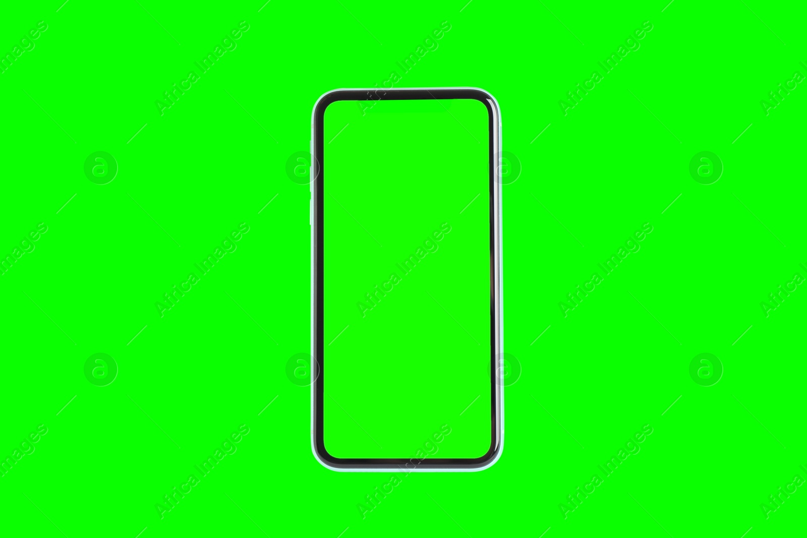 Image of Smartphone with green screen on color background. Mockup for design