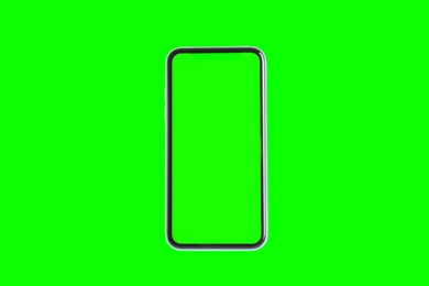 Image of Smartphone with green screen on color background. Mockup for design