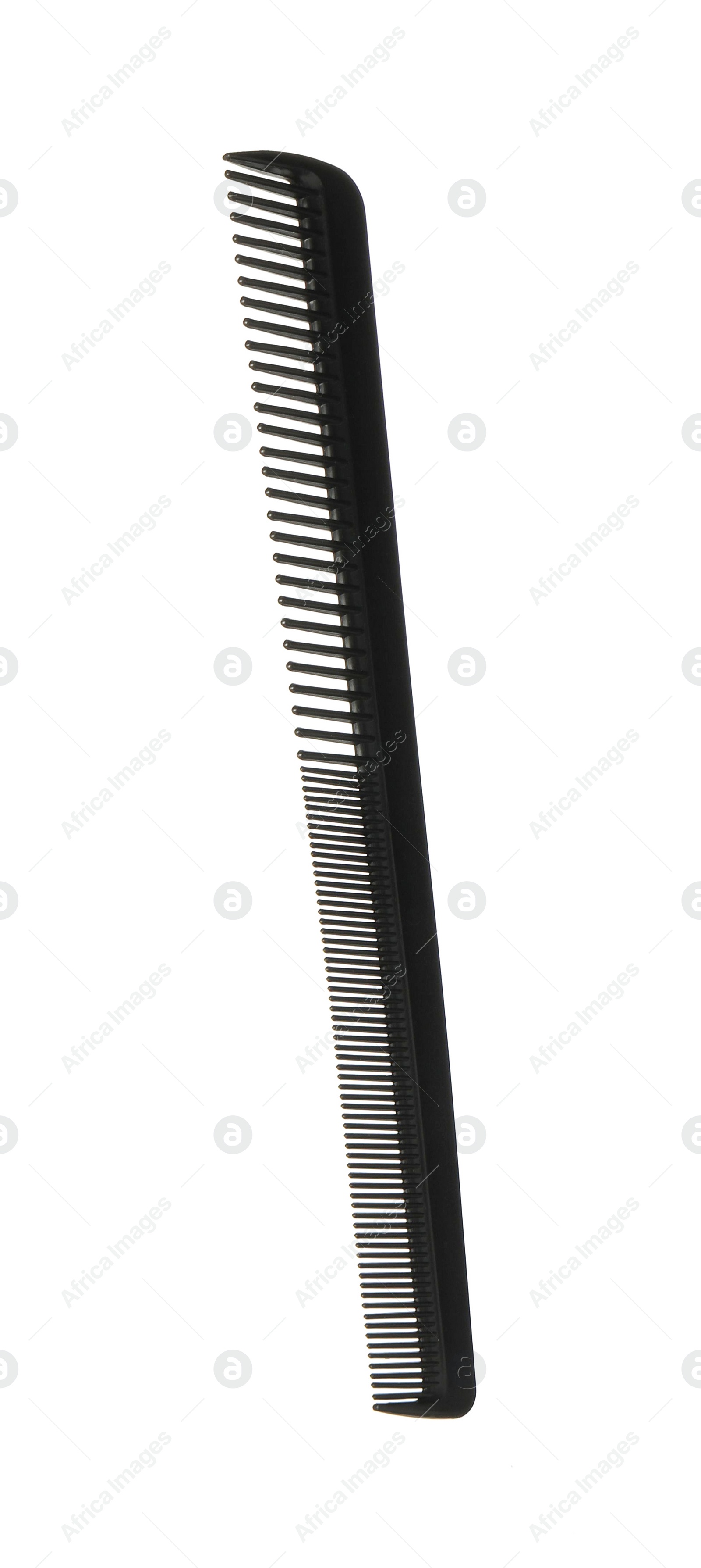 Photo of Hairdresser tool. Black hair comb isolated on white