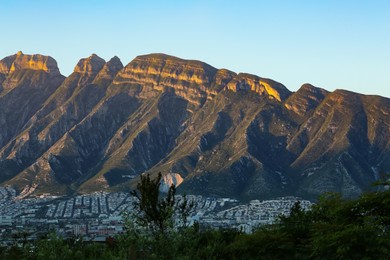 Picturesque view of beautiful mountain landscape on sunset