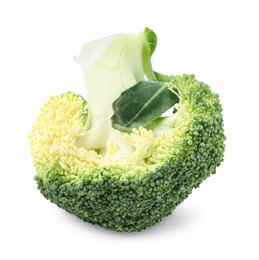 Cut green cauliflower on white background. Healthy food