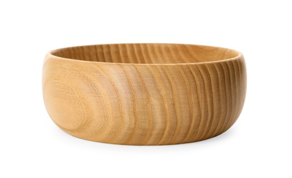 Photo of Empty clean wooden bowl isolated on white