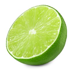 Half of fresh green ripe lime isolated on white