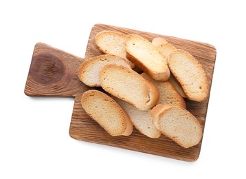 Photo of Hard chuck crackers on white background, top view