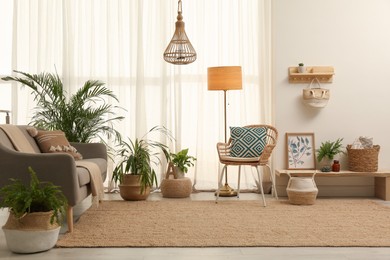 Photo of Light living room with boho decor. Interior design