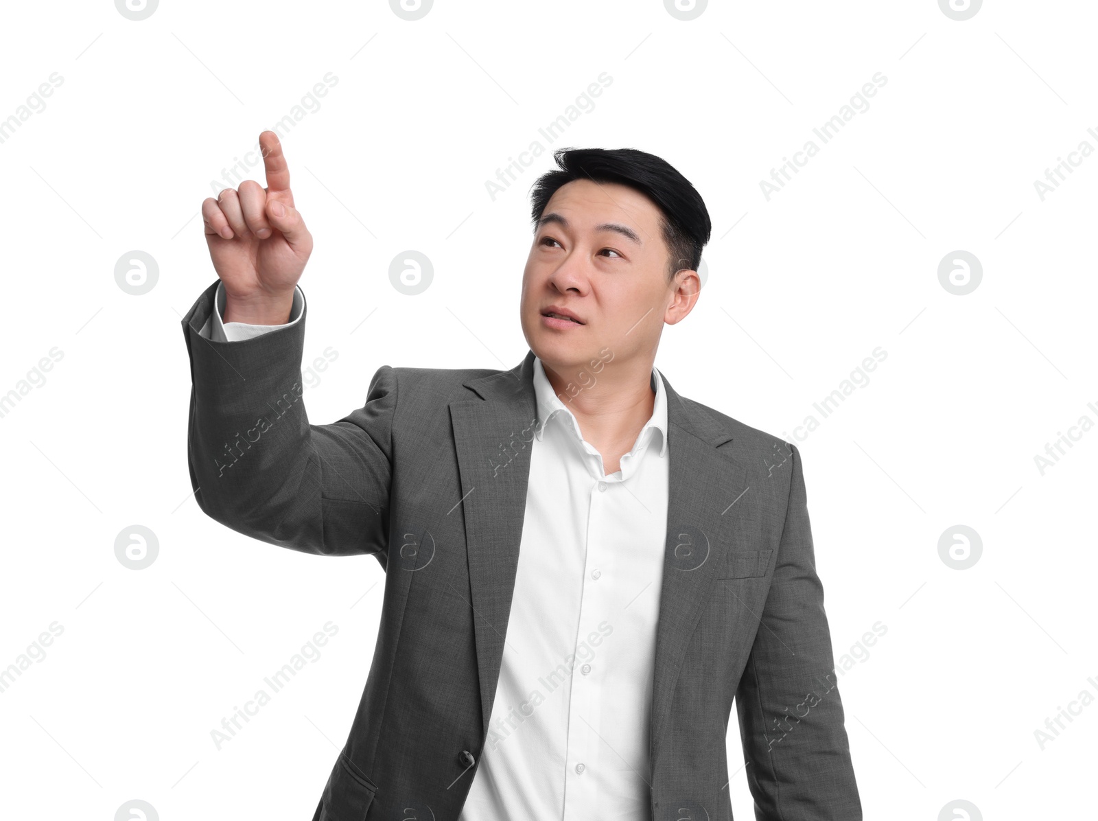 Photo of Businessman in suit posing on white background