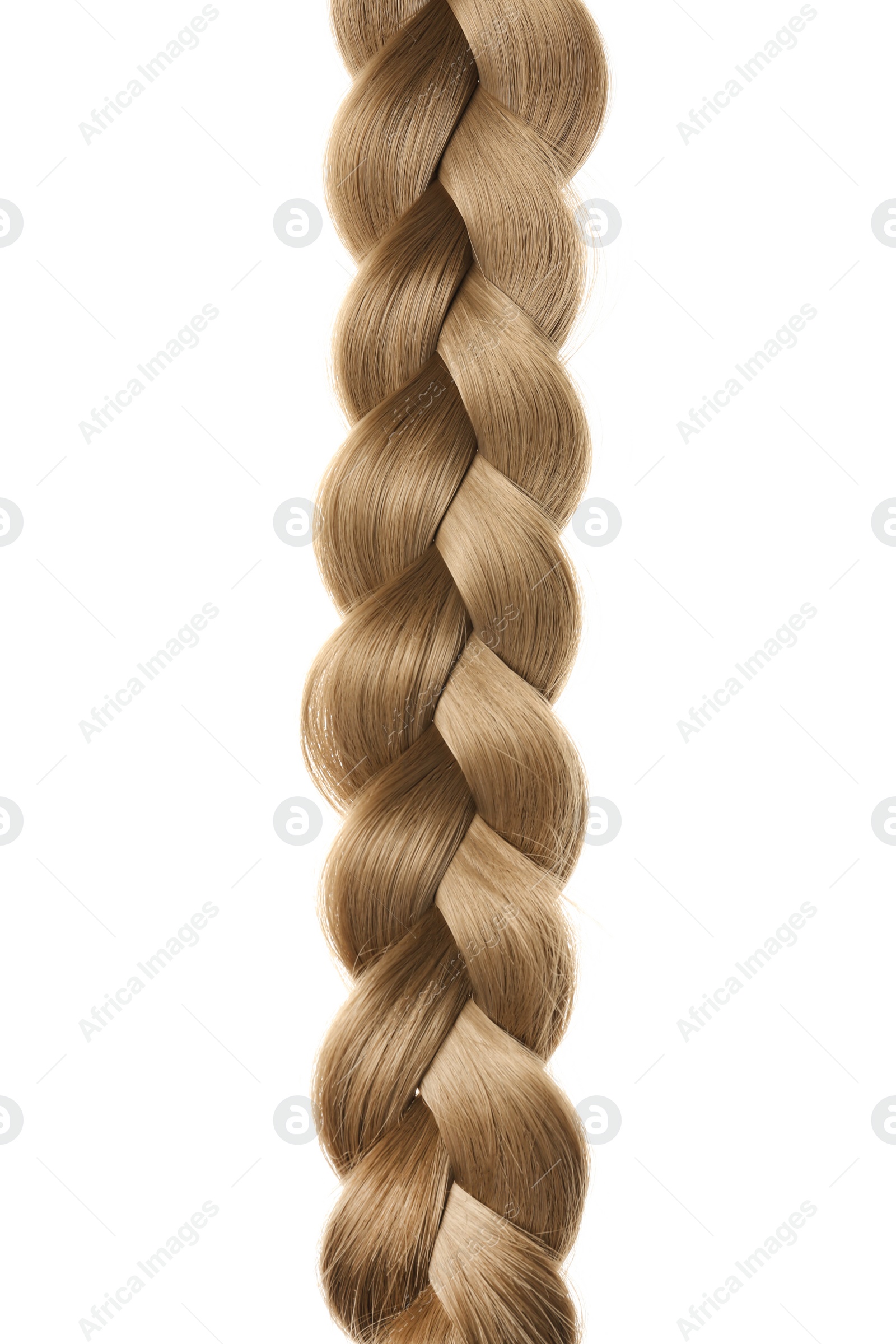 Photo of Beautiful long braid on white background. Healthy hair