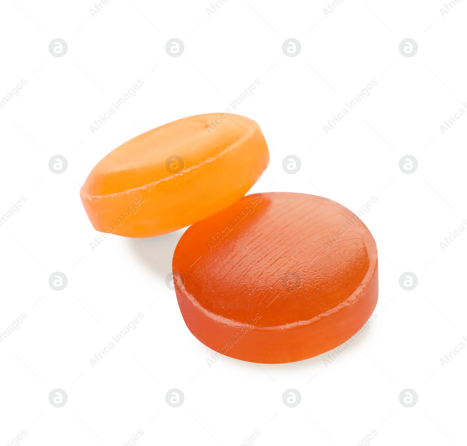 Photo of Two color cough drops on white background