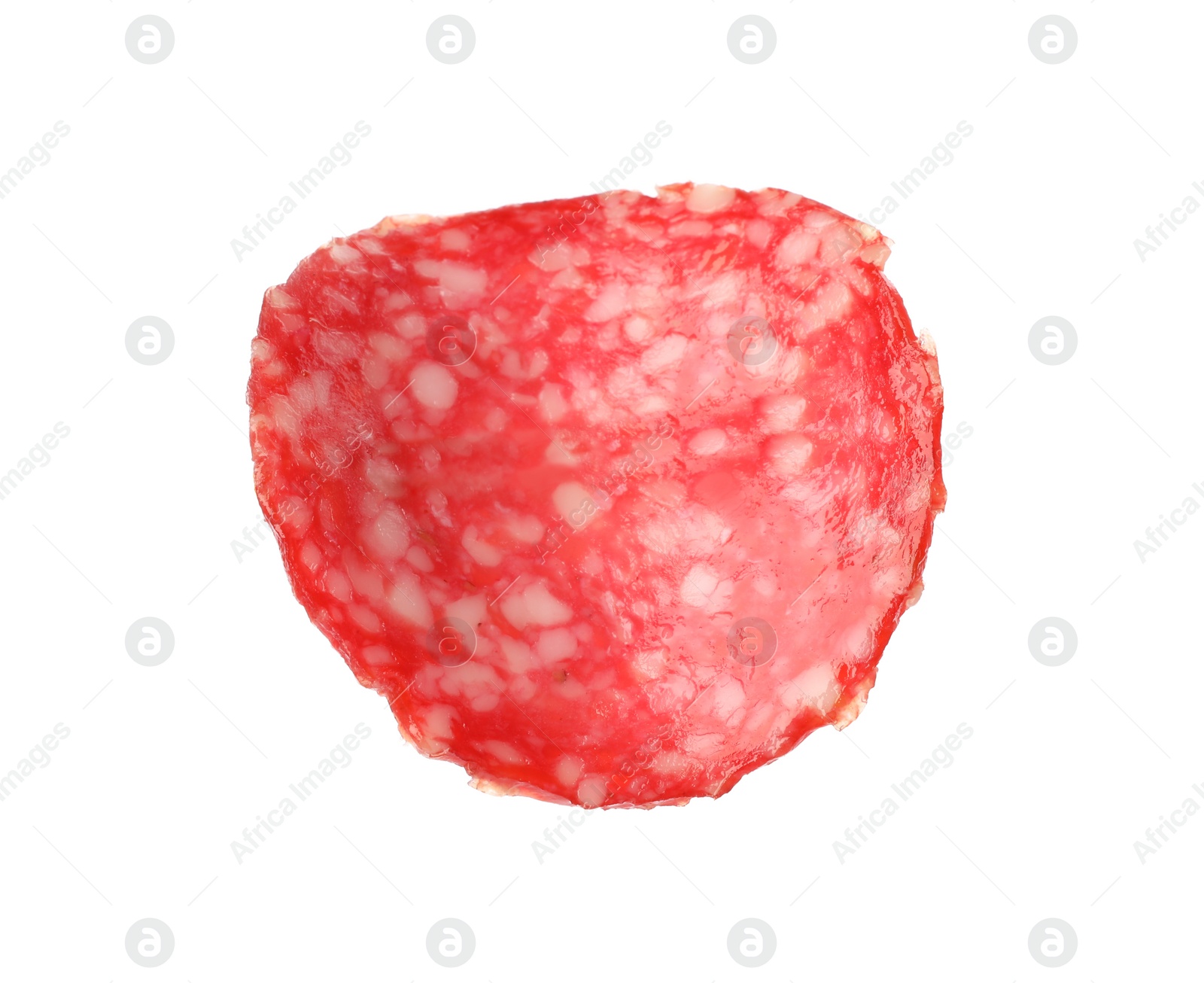 Photo of Cut fresh tasty sausage on white background