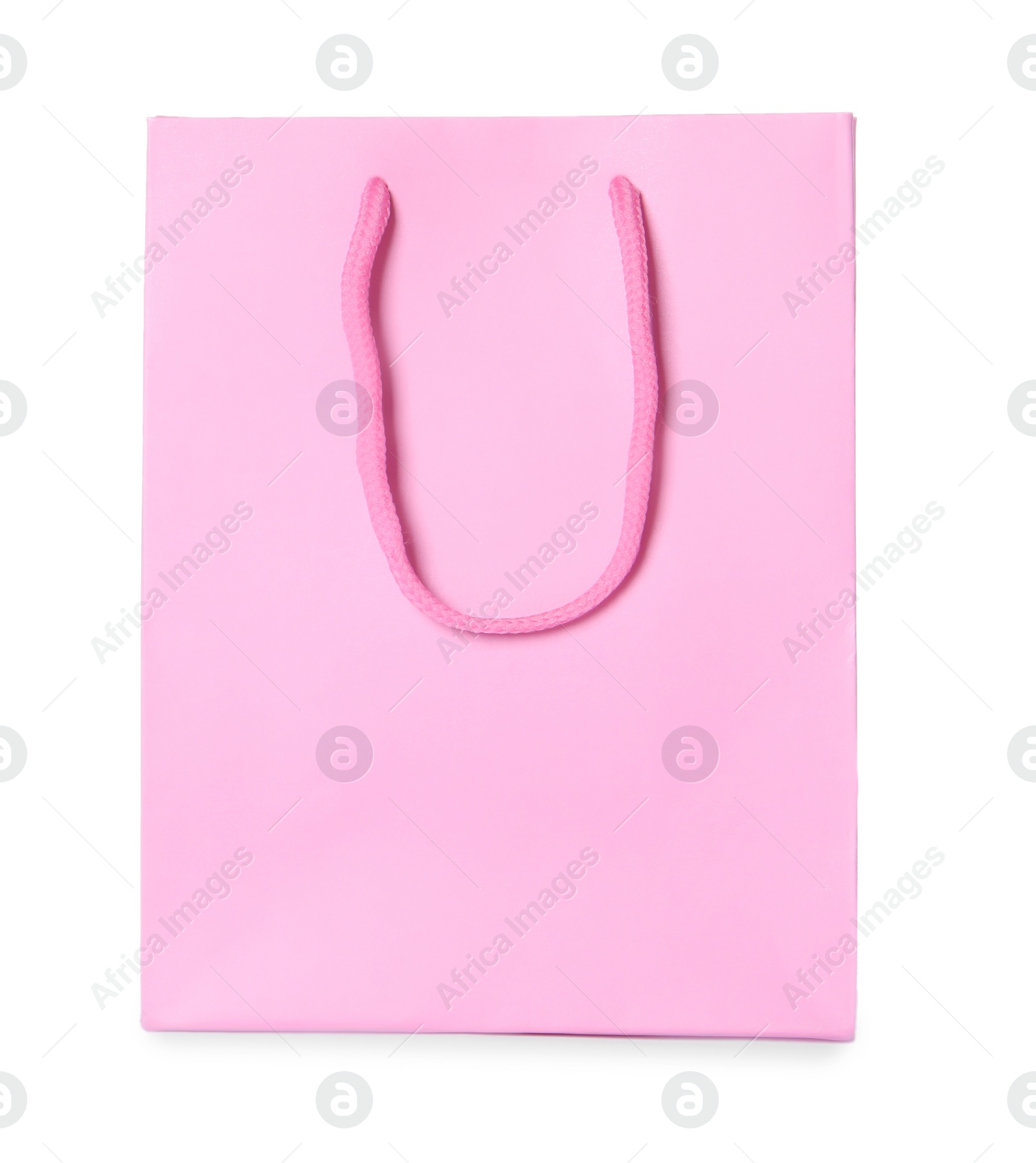 Photo of One pink shopping bag isolated on white