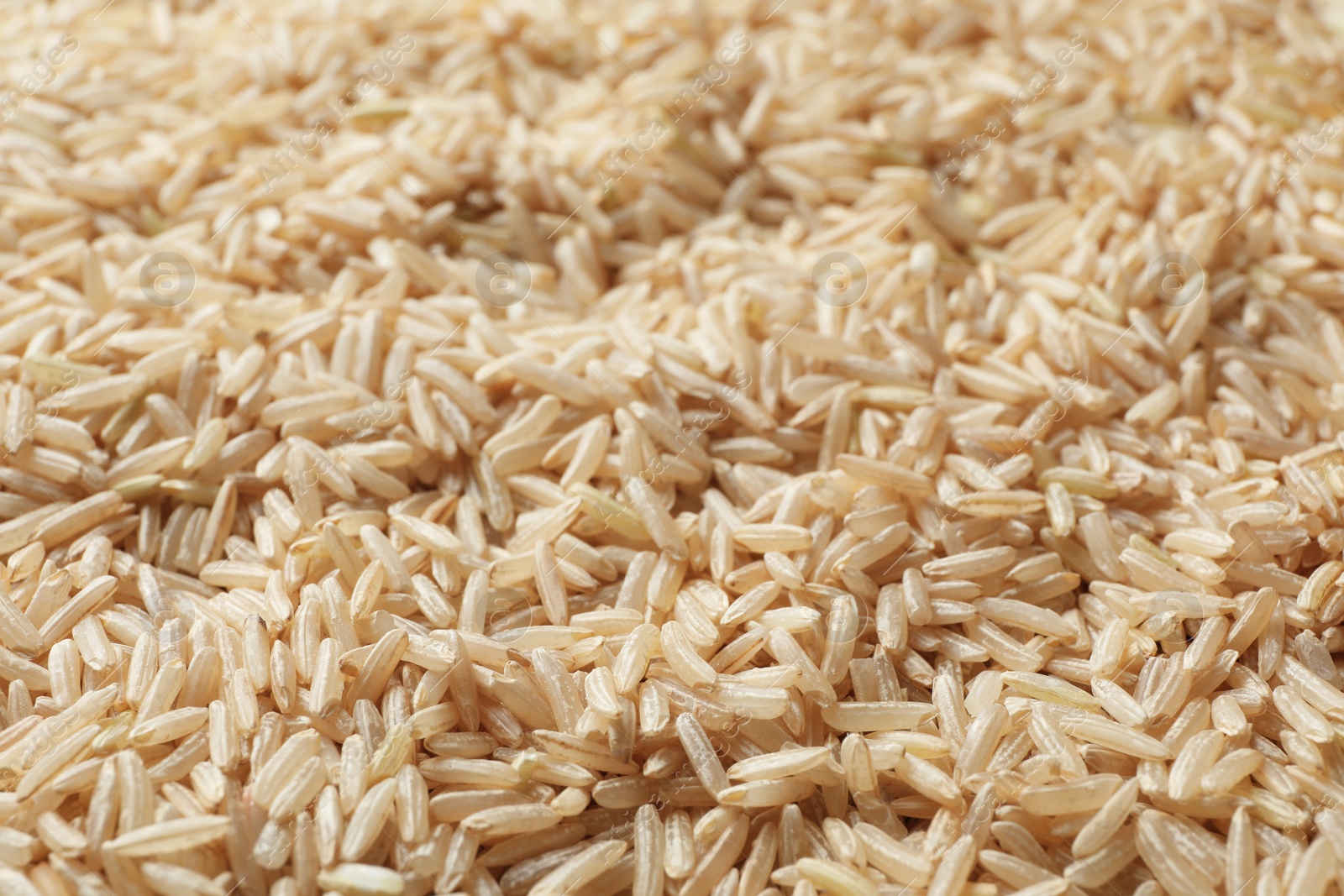 Photo of Raw brown rice as background, closeup view