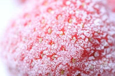 Photo of Texture of frozen strawberry as background, macro view