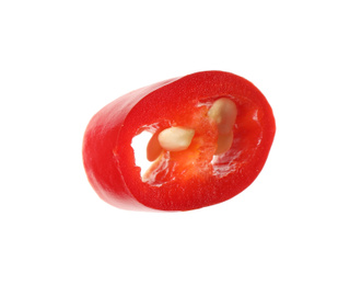 Photo of Piece of red hot chili pepper isolated on white