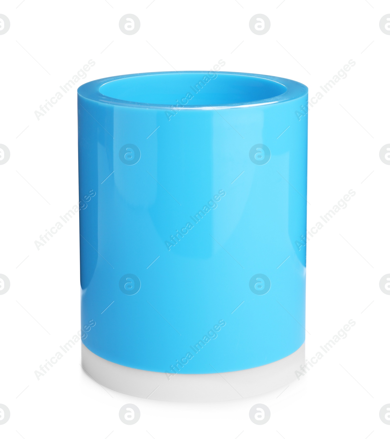 Photo of Light blue plastic holder isolated on white. Stationery for school