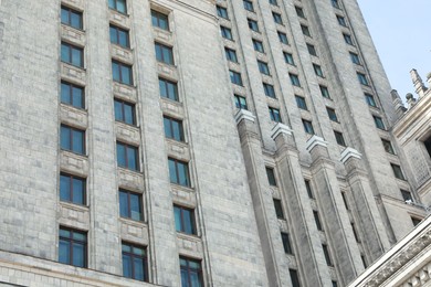 Low angle view of modern skyscraper outdoors