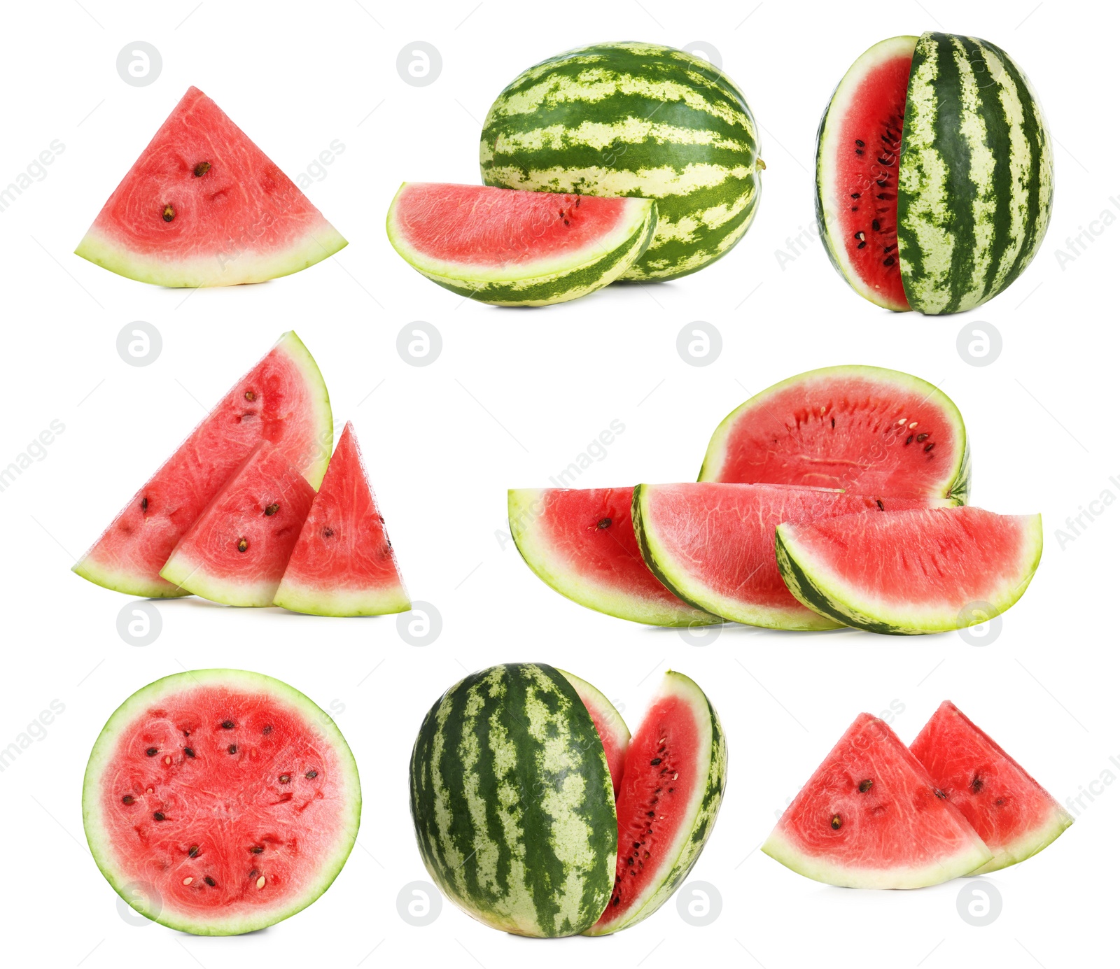 Image of Set of fresh watermelons on white background 