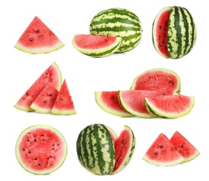 Image of Set of fresh watermelons on white background 