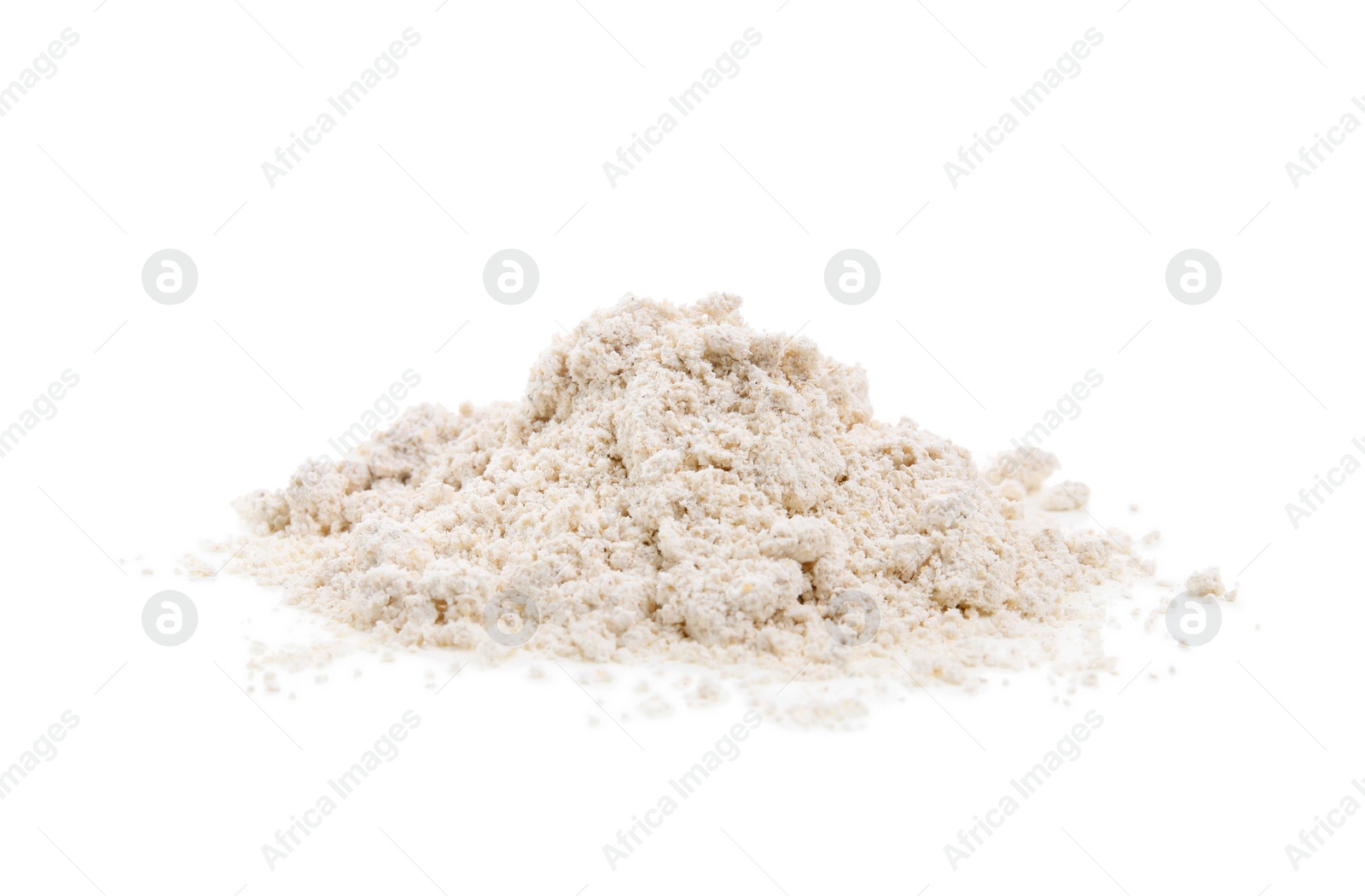 Photo of Pile of oatmeal flour isolated on white