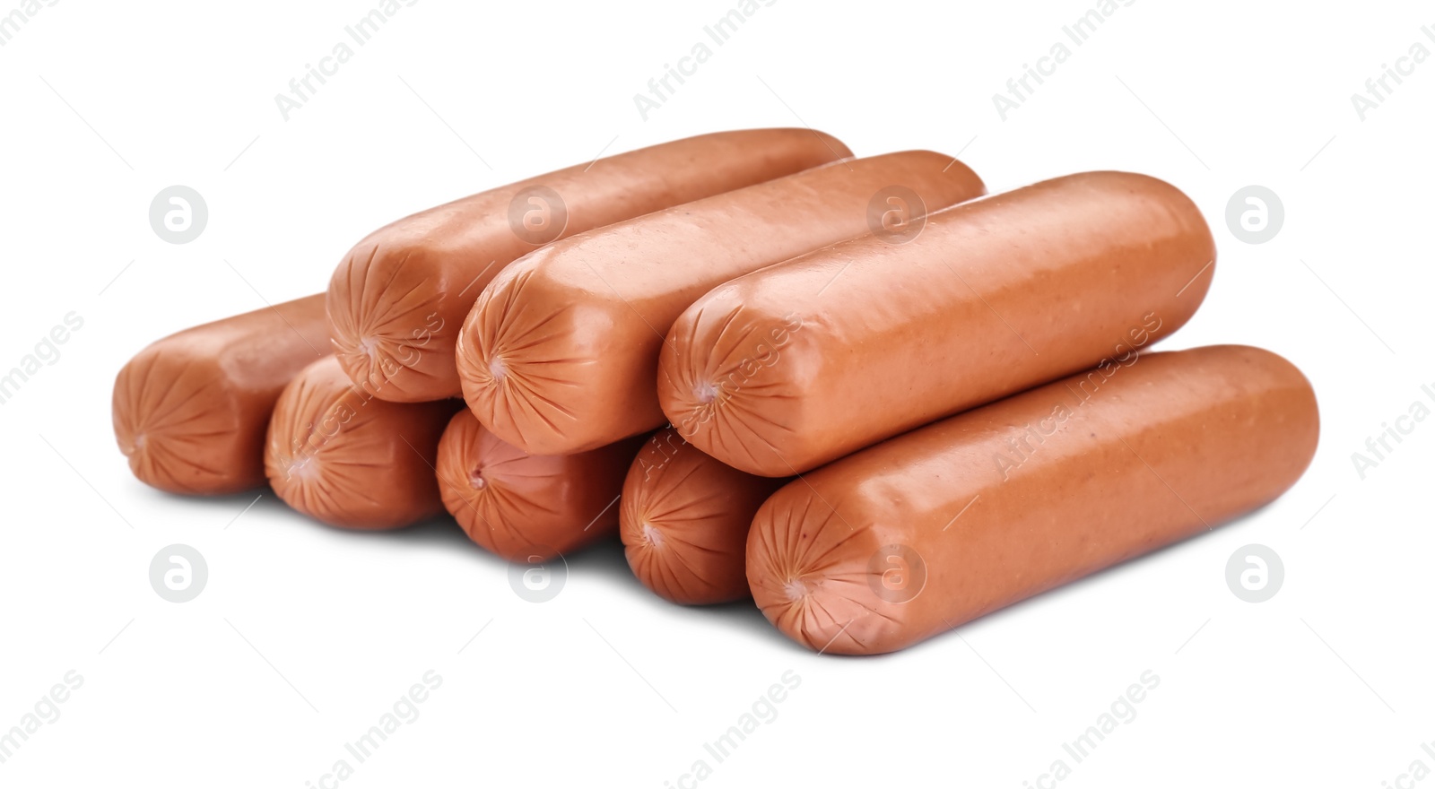 Photo of Fresh raw sausages isolated on white. Meat product