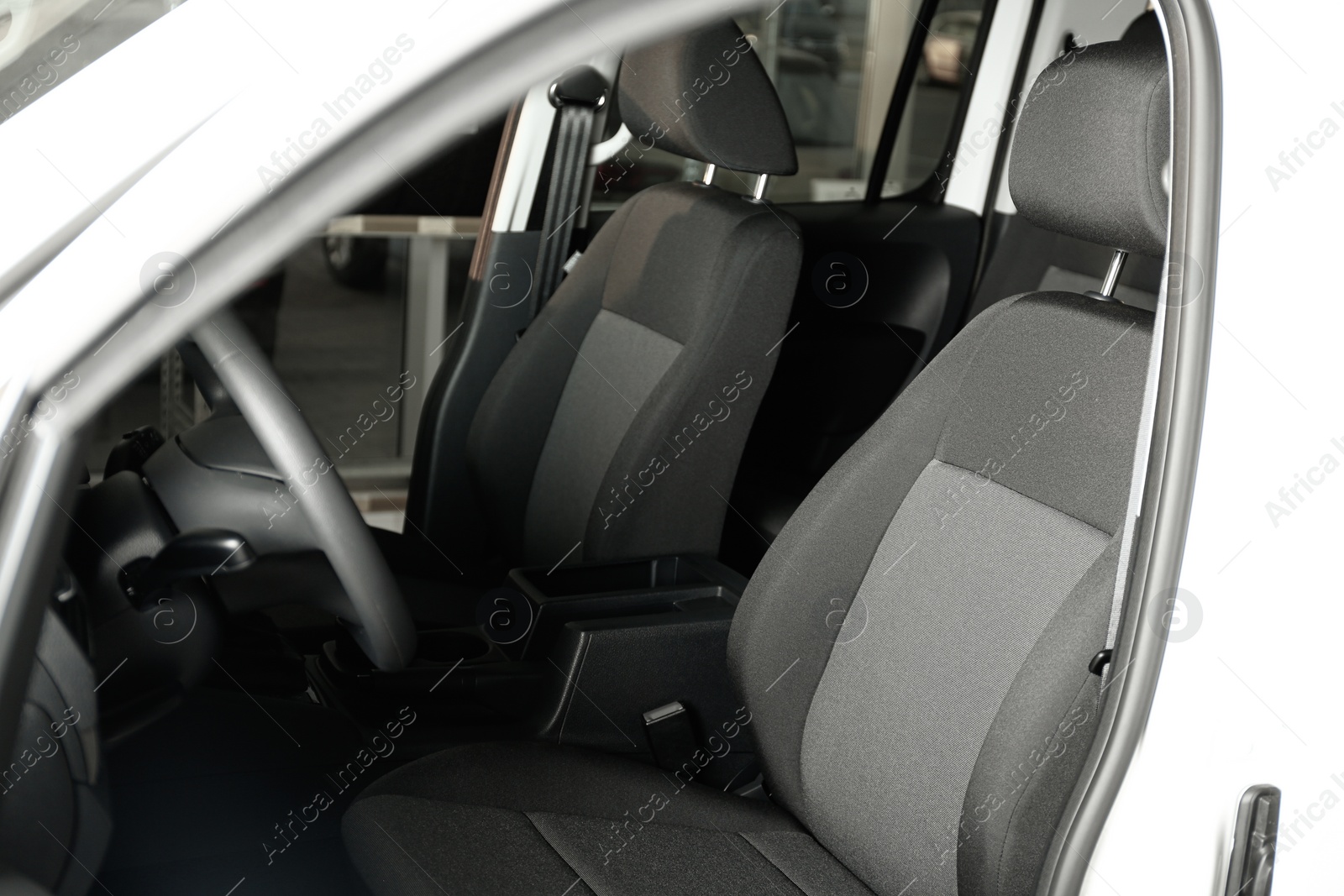 Photo of Modern car interior with comfortable grey seats