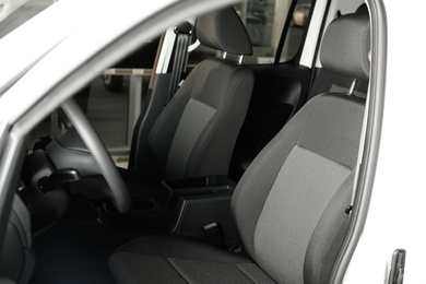 Modern car interior with comfortable grey seats