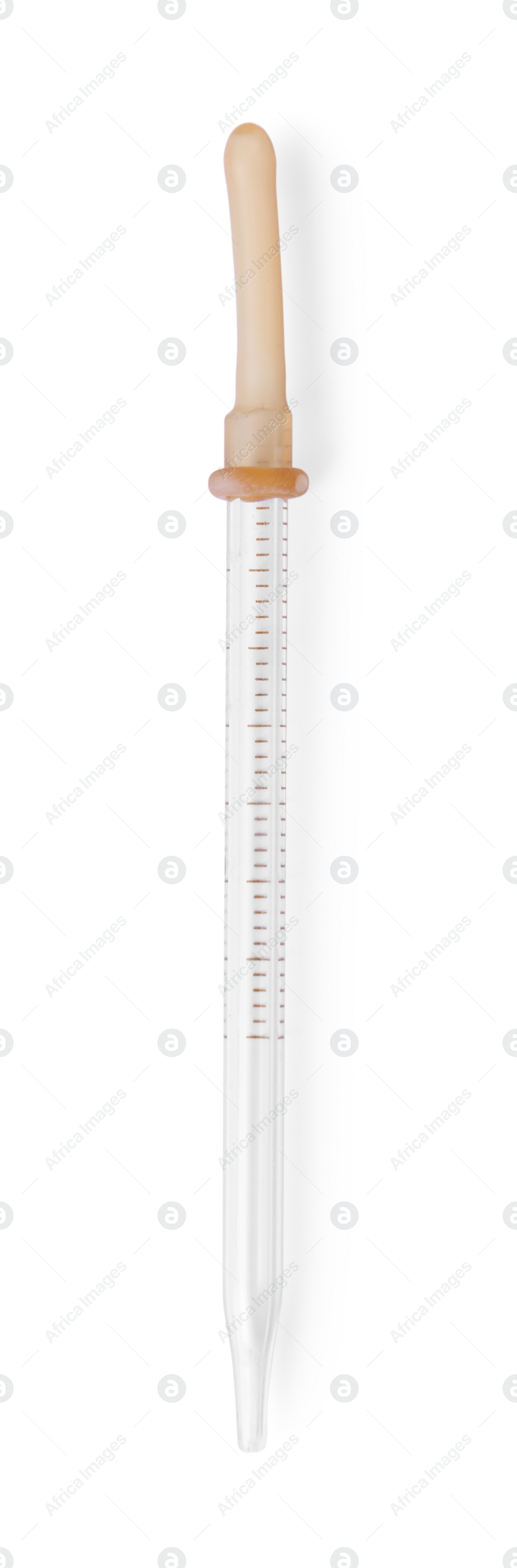 Photo of One glass measuring pipette isolated on white, top view