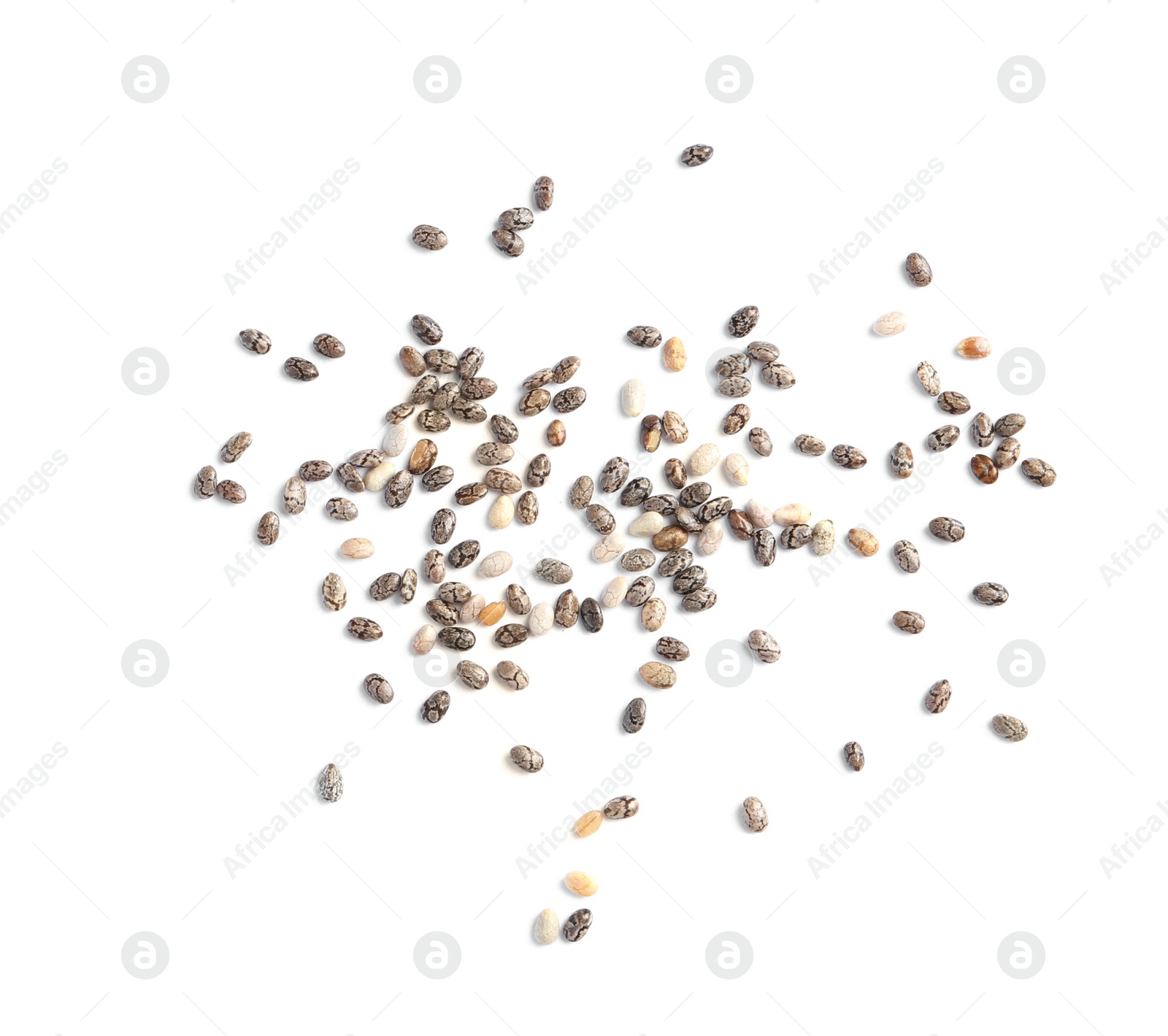 Photo of Chia seeds isolated on white, top view