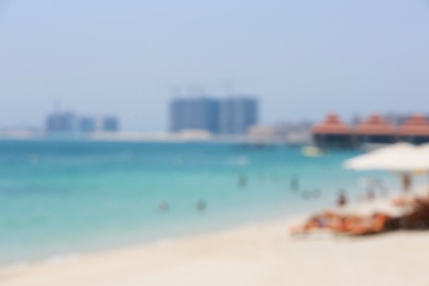 Blurred view of tropical resort on sunny day