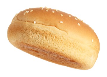 Photo of One fresh burger bun isolated on white