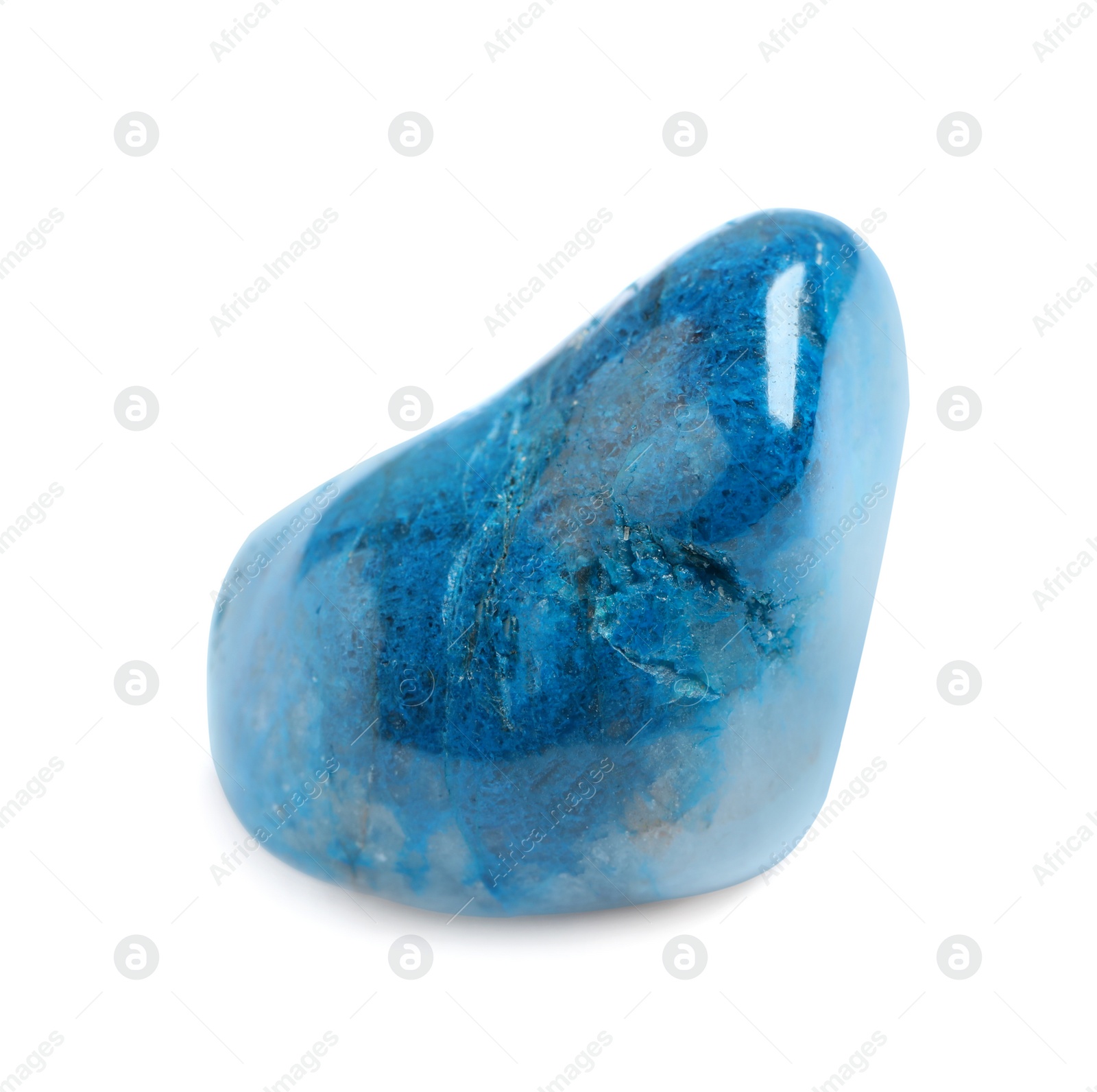 Photo of Beautiful blue shattuckite gemstone on white background