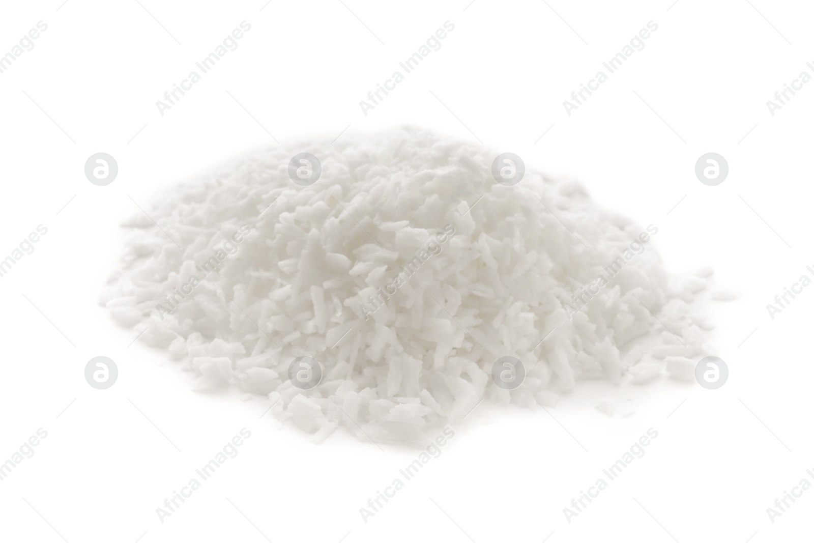 Photo of Heap of fresh coconut flakes isolated on white