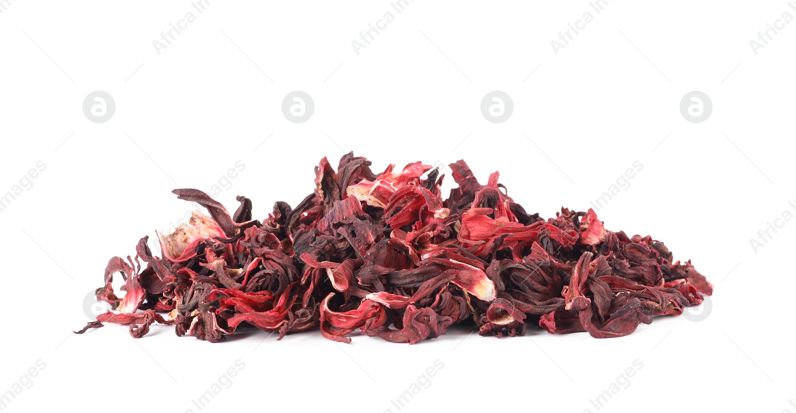 Photo of Pile of dry hibiscus tea isolated on white