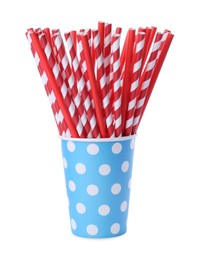 Photo of Striped paper cocktail tubes on white background