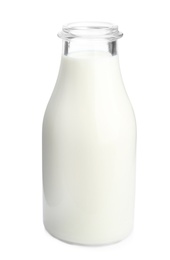 Bottle with milk on white background