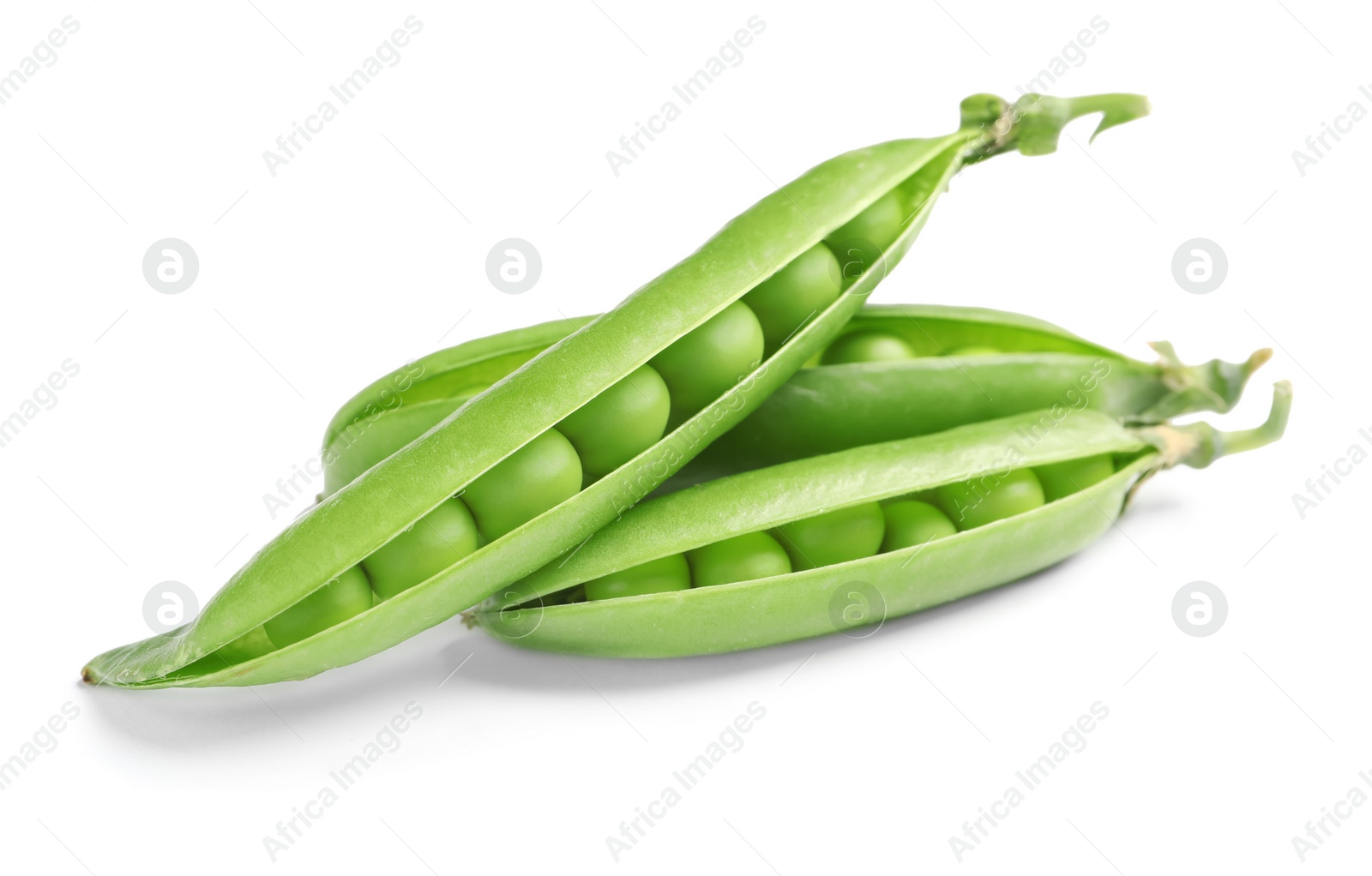 Photo of Delicious fresh green peas on white background