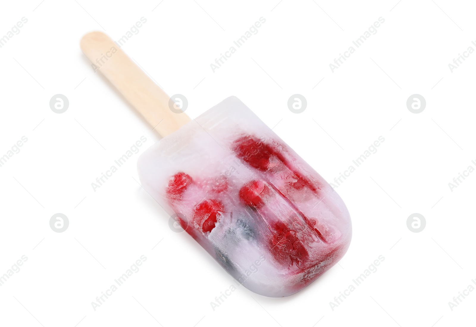 Photo of Tasty refreshing berry popsicle isolated on white