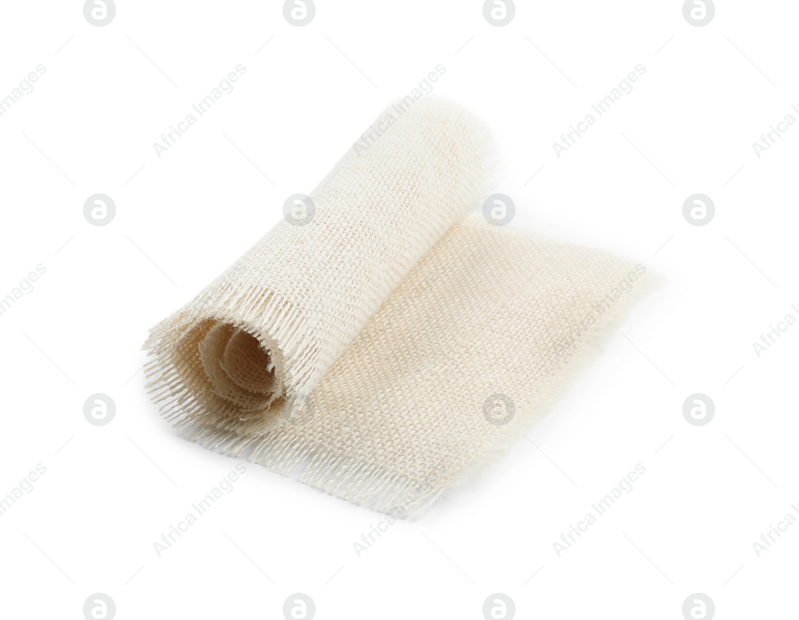 Photo of Roll of burlap fabric isolated on white