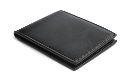 Photo of Stylish black leather wallet isolated on white