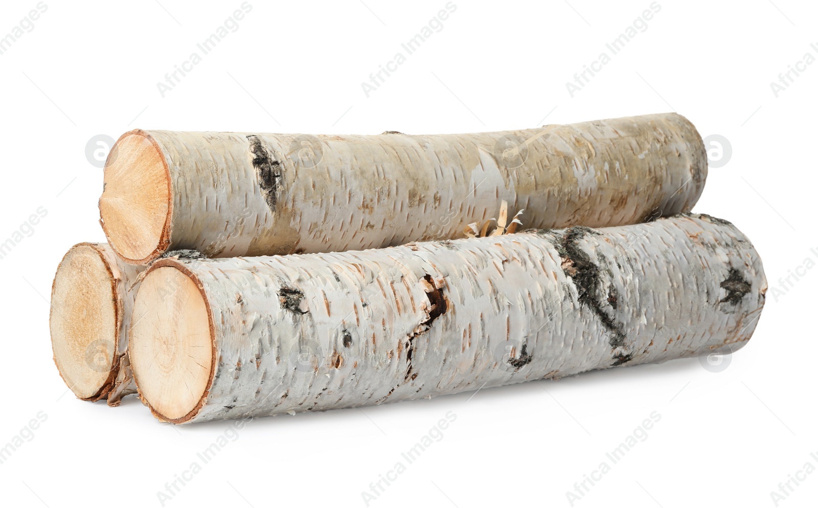 Photo of Cut firewood on white background. Heating in winter