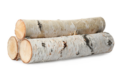 Cut firewood on white background. Heating in winter