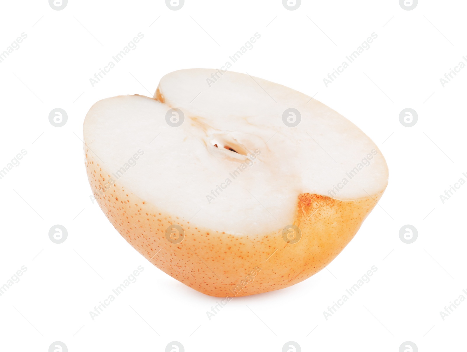 Photo of Cut fresh apple pear on white background
