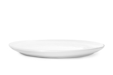 Photo of One beautiful ceramic plate isolated on white