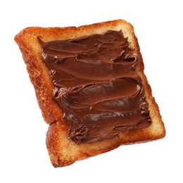 Piece of fresh toast bread with tasty chocolate paste isolated on white