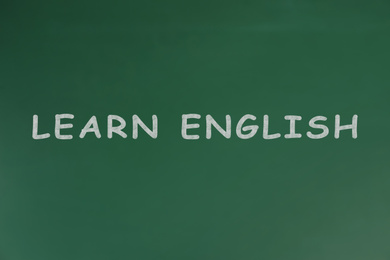 Image of Green chalkboard with text Learn English 