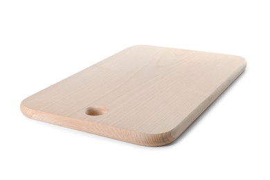 Photo of One wooden cutting board on white background