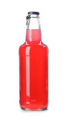 Bottle of alcoholic drink on white background